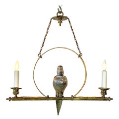 Estate Brass and Silver-Plate Perching Bird Chandelier, Circa 1930
s.