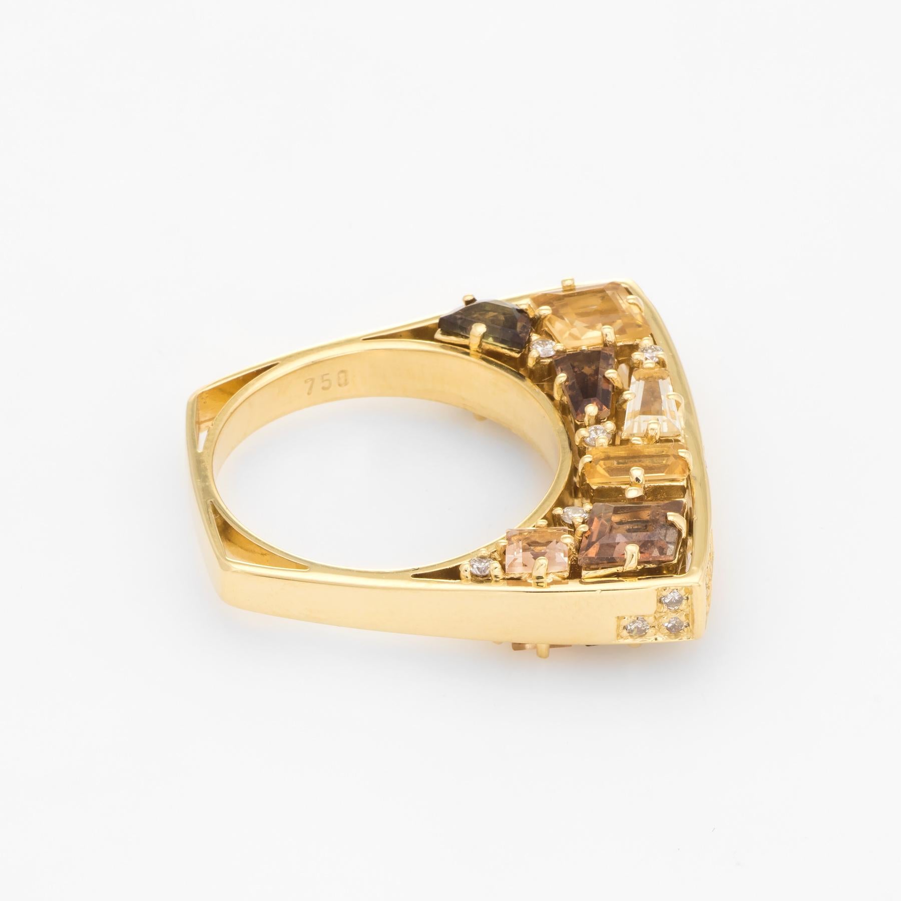 Round Cut Estate Bridge Ring Diamond Citrine Quartz 18 Karat Yellow Gold Jewelry Square