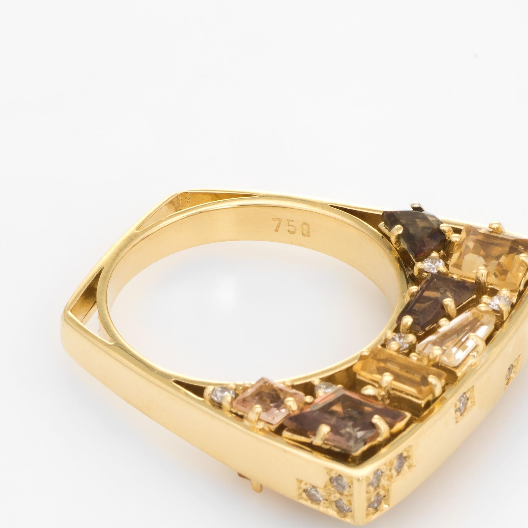 Estate Bridge Ring Diamond Citrine Quartz 18 Karat Yellow Gold Jewelry Square 2