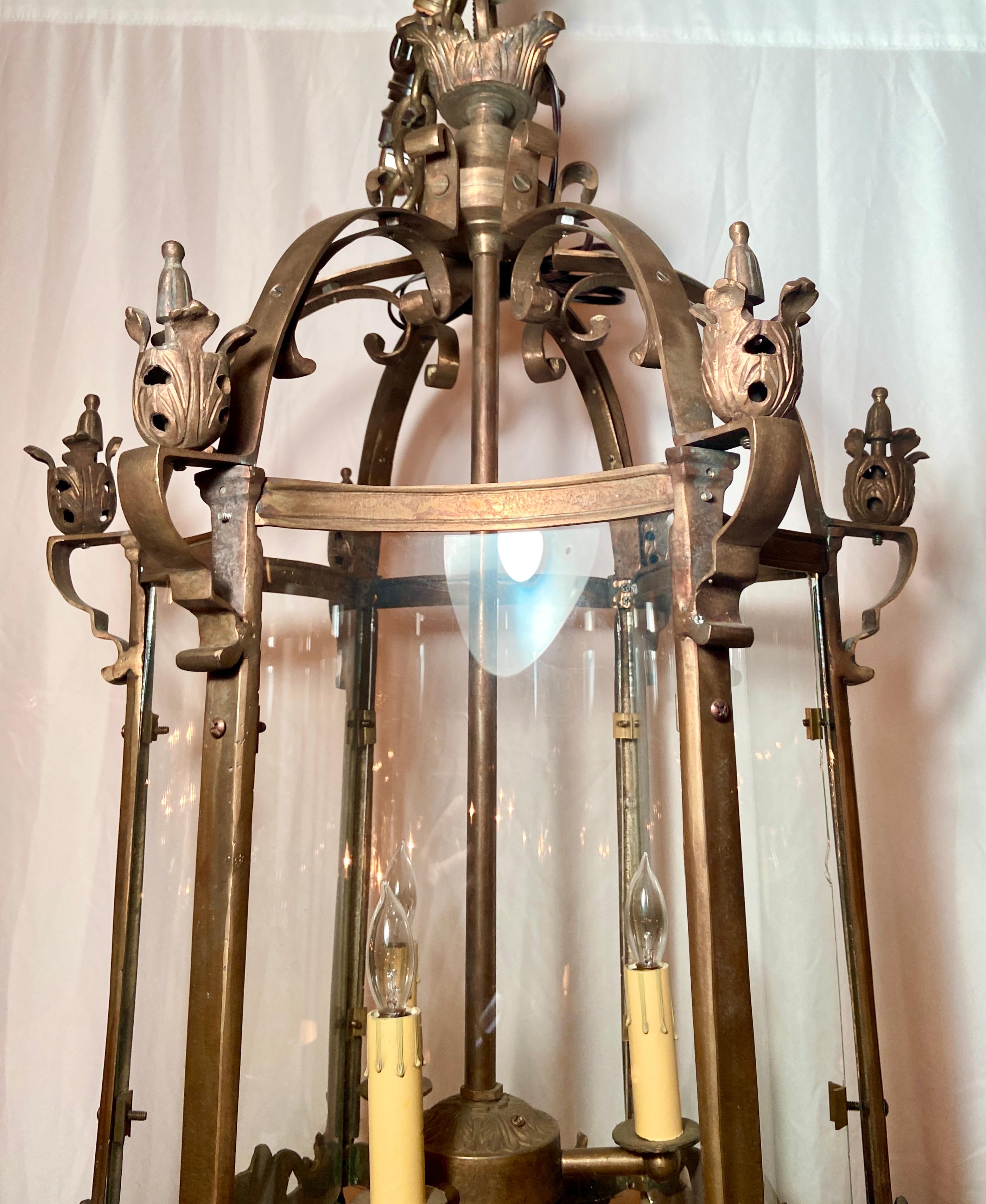 Estate Bronze Hexagonal Shaped Hall Lantern, Circa 1930's In Good Condition In New Orleans, LA