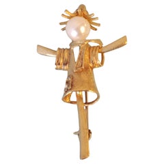 Estate Brooch 14k Scarecrow Signed Italian Designer Uno A-Erre