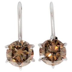 Estate Brown Diamond Round Dangle Studs in Platinum