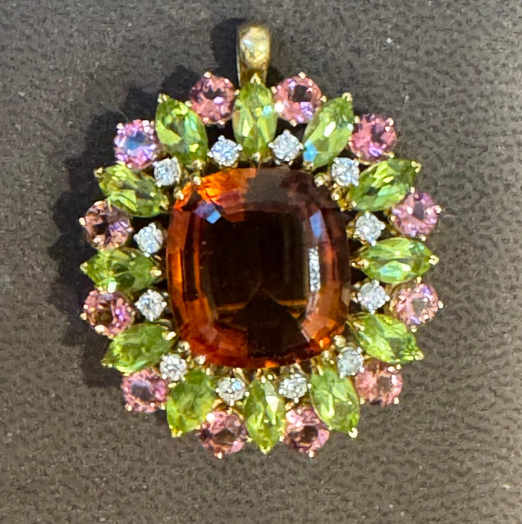 Domaine Buccellati  Épingle/pendentif 18KG certifiée GIA, citrine orange, diamants 21,8 g en vente 8