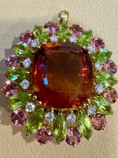 Estate Buccellati  GIA Certified Orange Citrine, Diamond Pin/Pendant 18KG 21.8gm