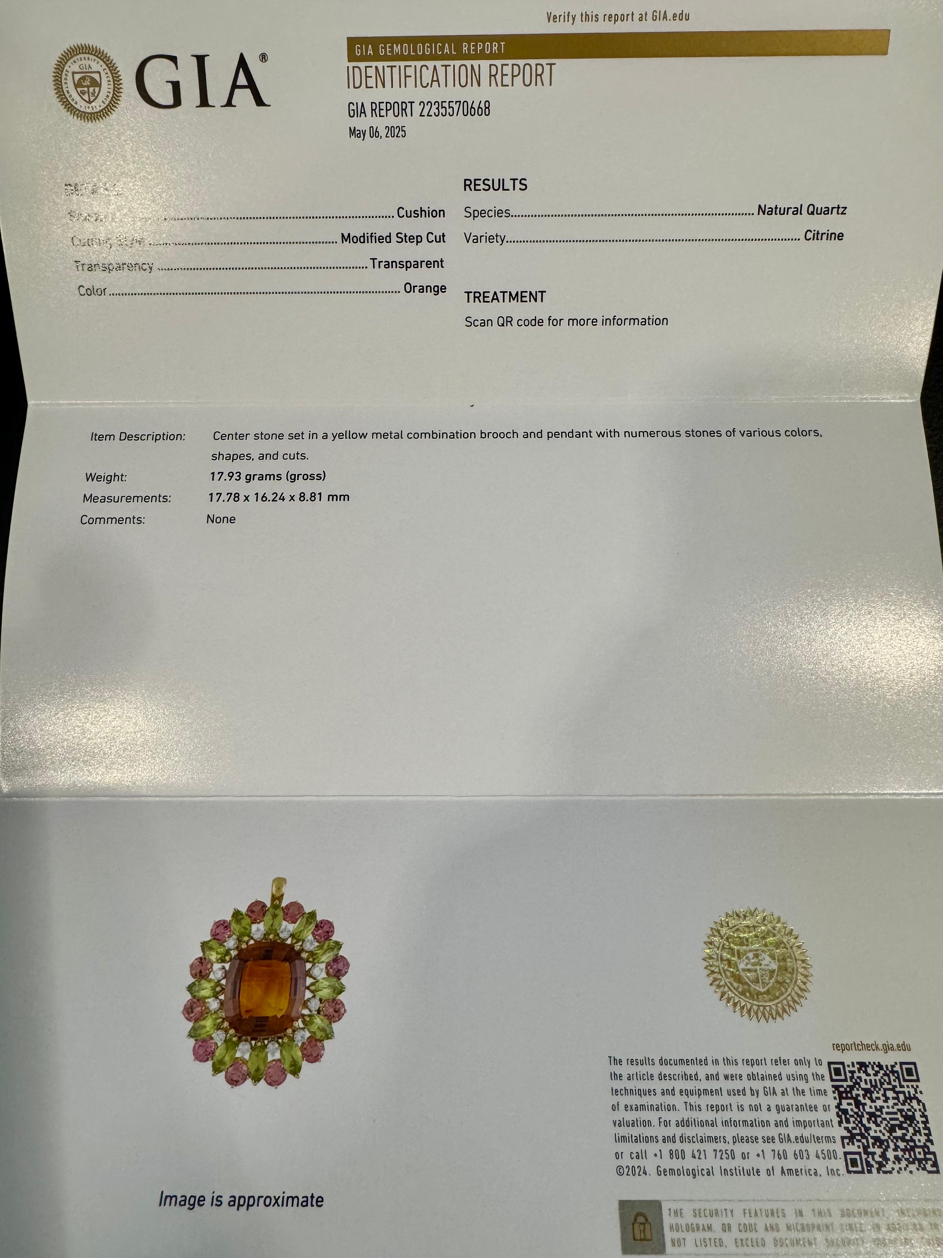 Domaine Buccellati  Épingle/pendentif 18KG certifiée GIA, citrine orange, diamants 21,8 g Pour femmes en vente