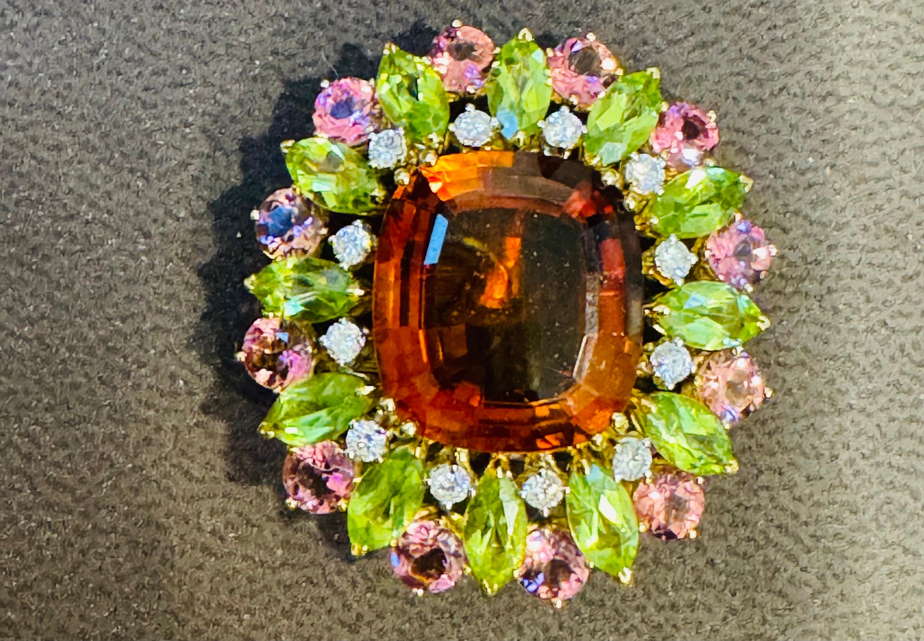 Domaine Buccellati  Épingle/pendentif 18KG certifiée GIA, citrine orange, diamants 21,8 g en vente 2