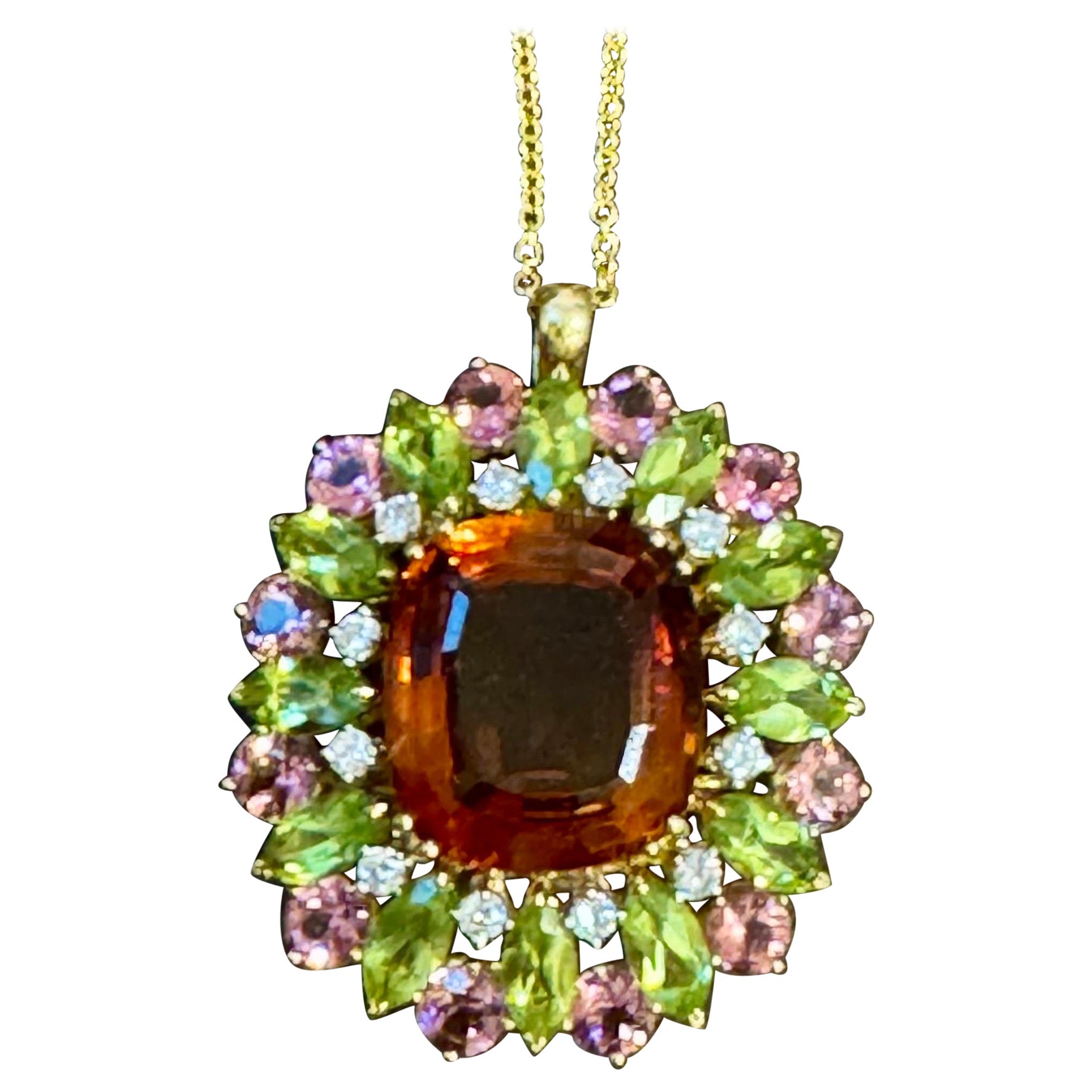 Domaine Buccellati  Épingle/pendentif 18KG certifiée GIA, citrine orange, diamants 21,8 g en vente