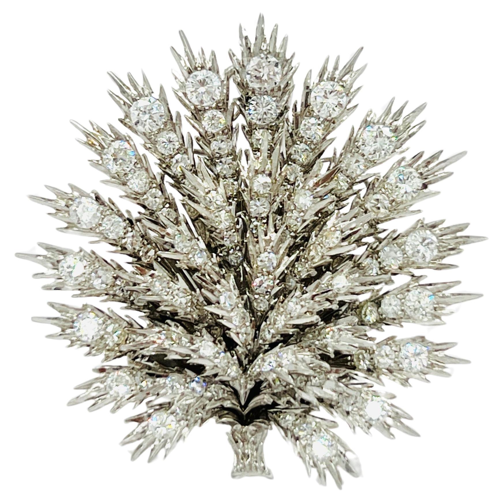 Estate Buccellati White Diamond Spray Design Brooch in Platinum For Sale