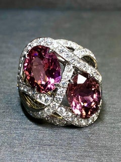 Estate BUCHERER 18K White Gold Diamond Tourmaline Wide Open Cocktail Ring 9.54ct