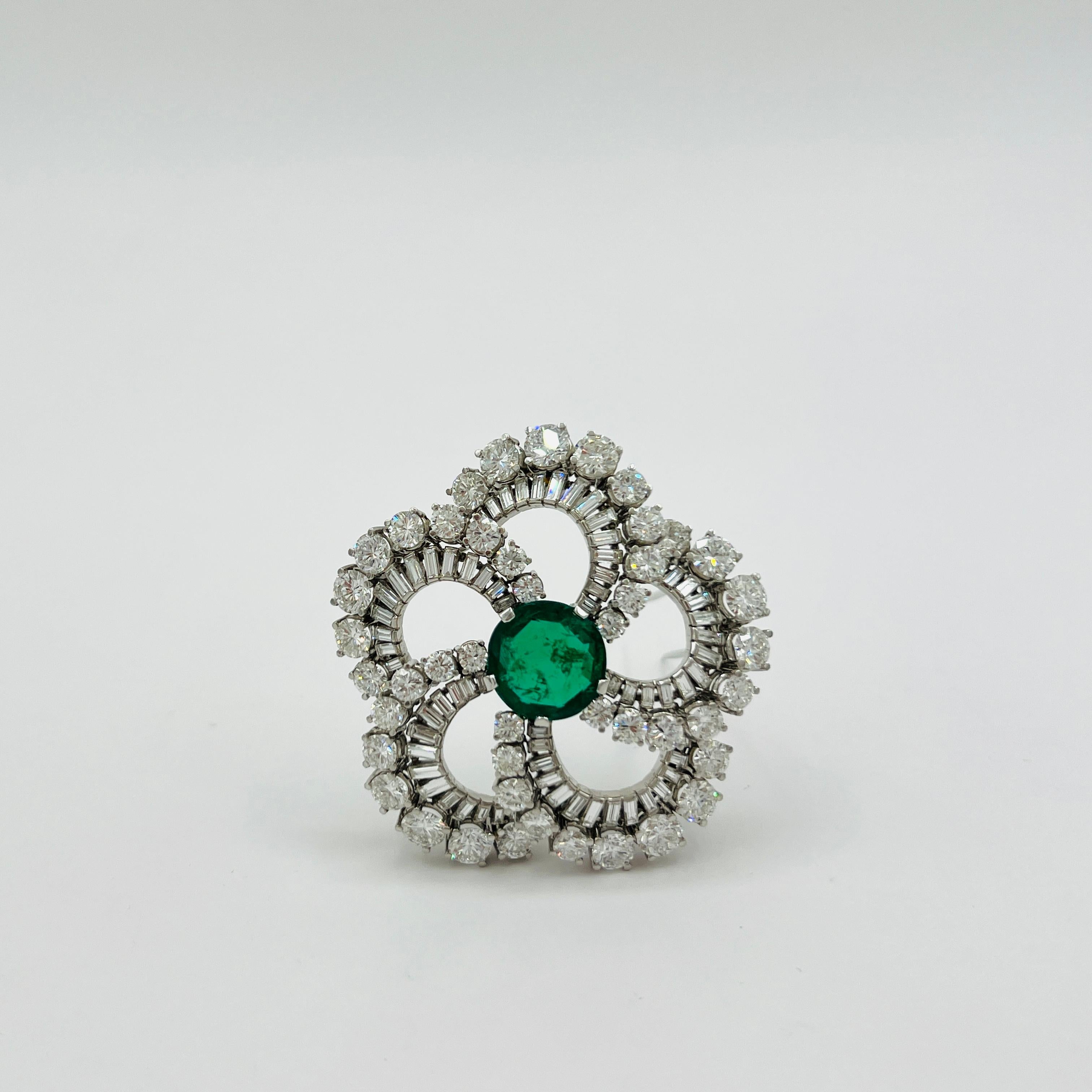Estate Bulgari 11 Carat Colombian Round Emerald & Diamond Brooch in Original Box For Sale 5