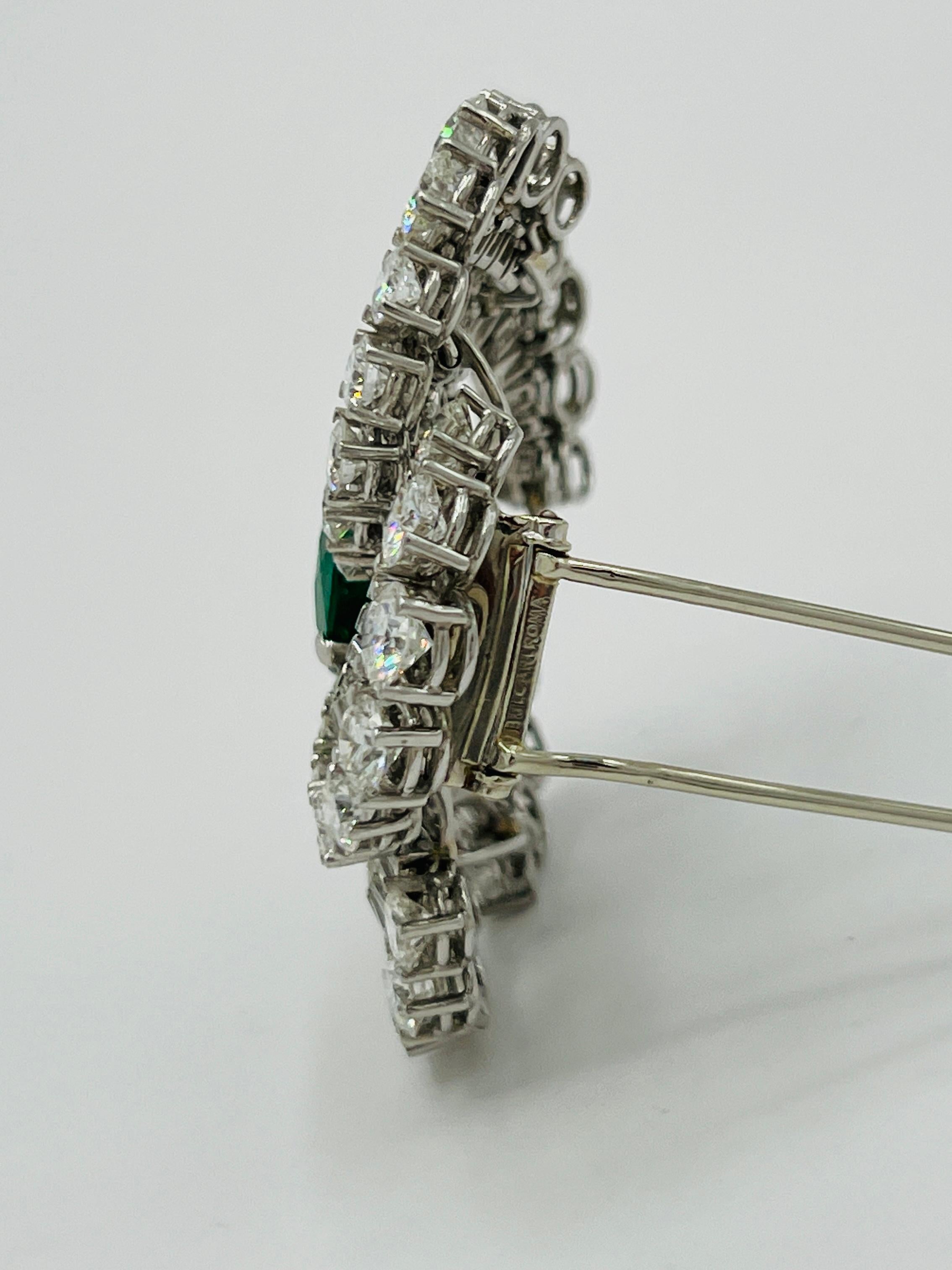 Estate Bulgari 11 Carat Colombian Round Emerald & Diamond Brooch in Original Box For Sale 6