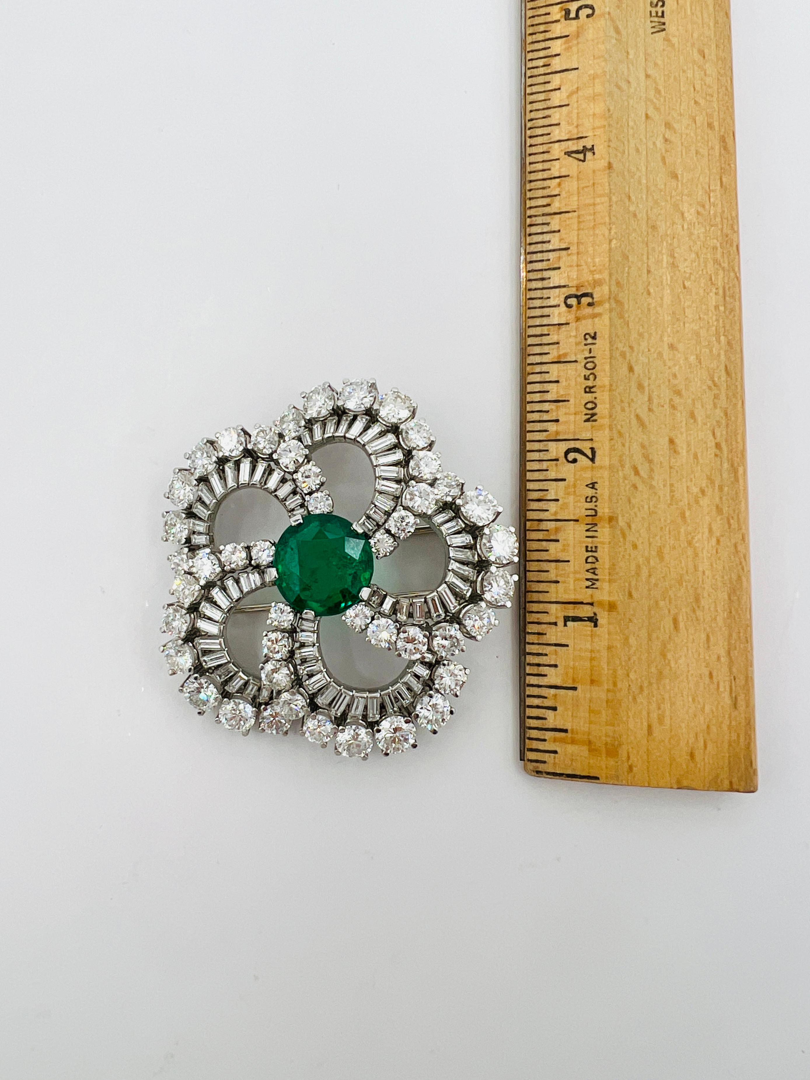Estate Bulgari 11 Carat Colombian Round Emerald & Diamond Brooch in Original Box For Sale 7
