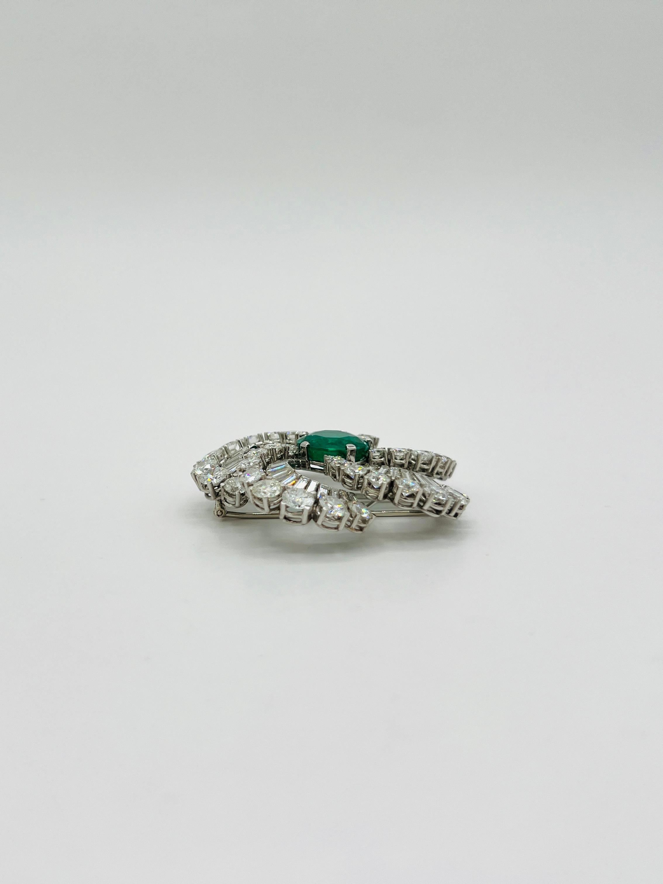 Estate Bulgari 11 Carat Colombian Round Emerald & Diamond Brooch in Original Box For Sale 3