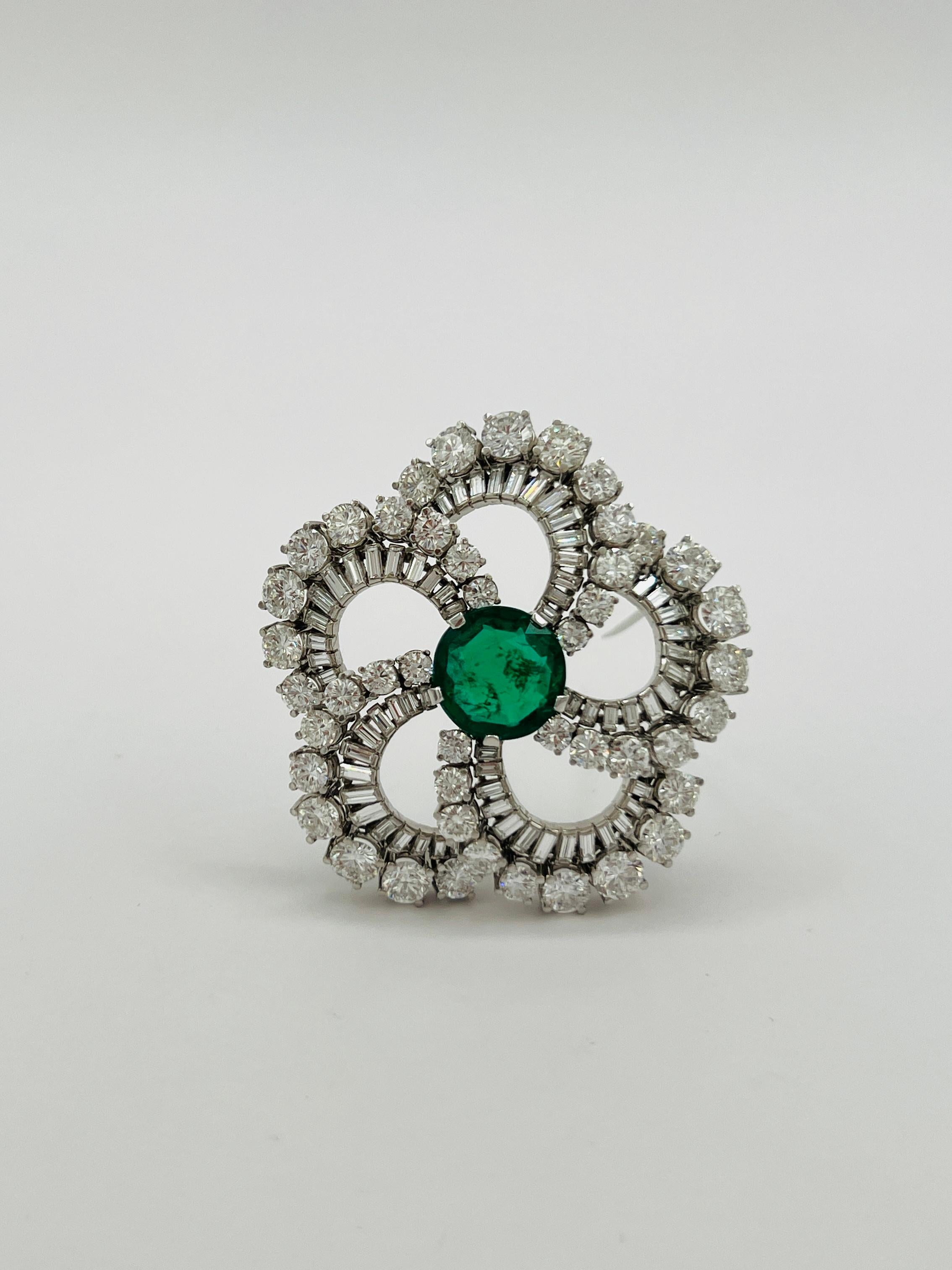 Estate Bulgari 11 Carat Colombian Round Emerald & Diamond Brooch in Original Box For Sale 4