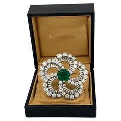 Bulgari Broche de succession de 11 carats en émeraudes colombiennes rondes et diamants dans sa boîte d'origine