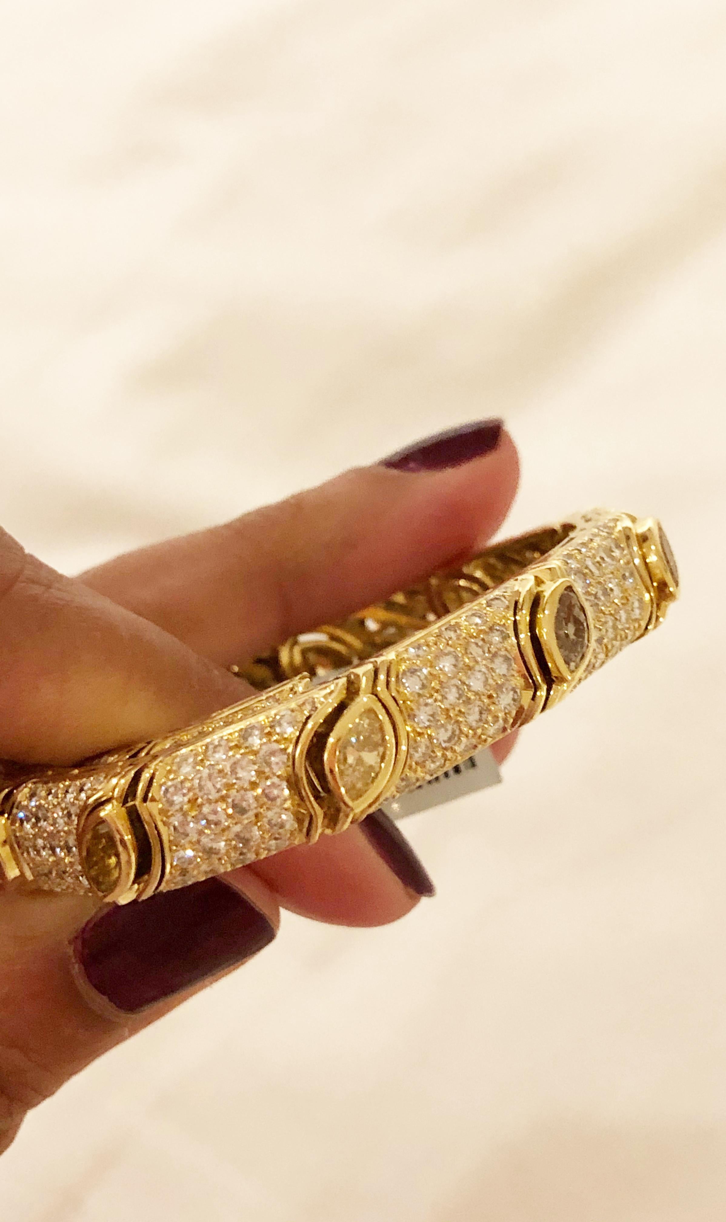 Estate Bulgari Multi-Color Diamond Bracelet in 18 Karat Yellow Gold In Excellent Condition In Los Angeles, CA