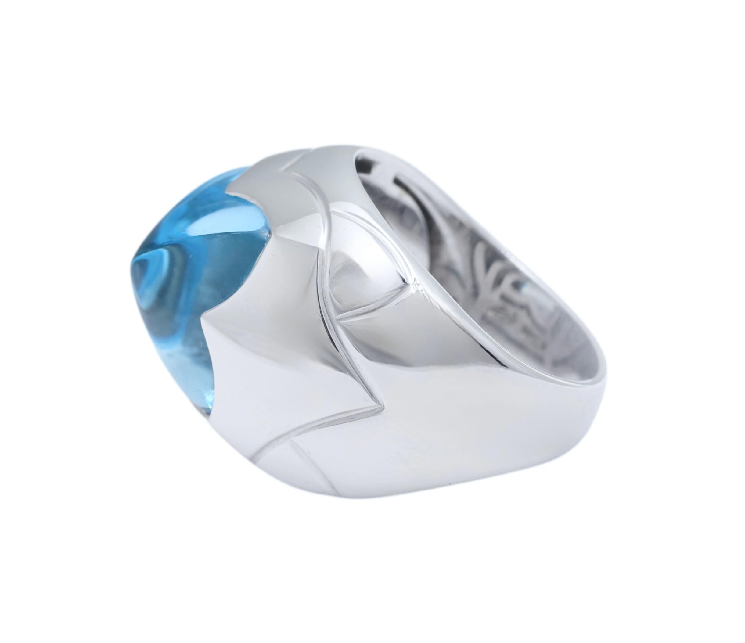 Modern Estate Bulgari Pyramid Topaz and Diamond Ring in 18K White Gold For Sale