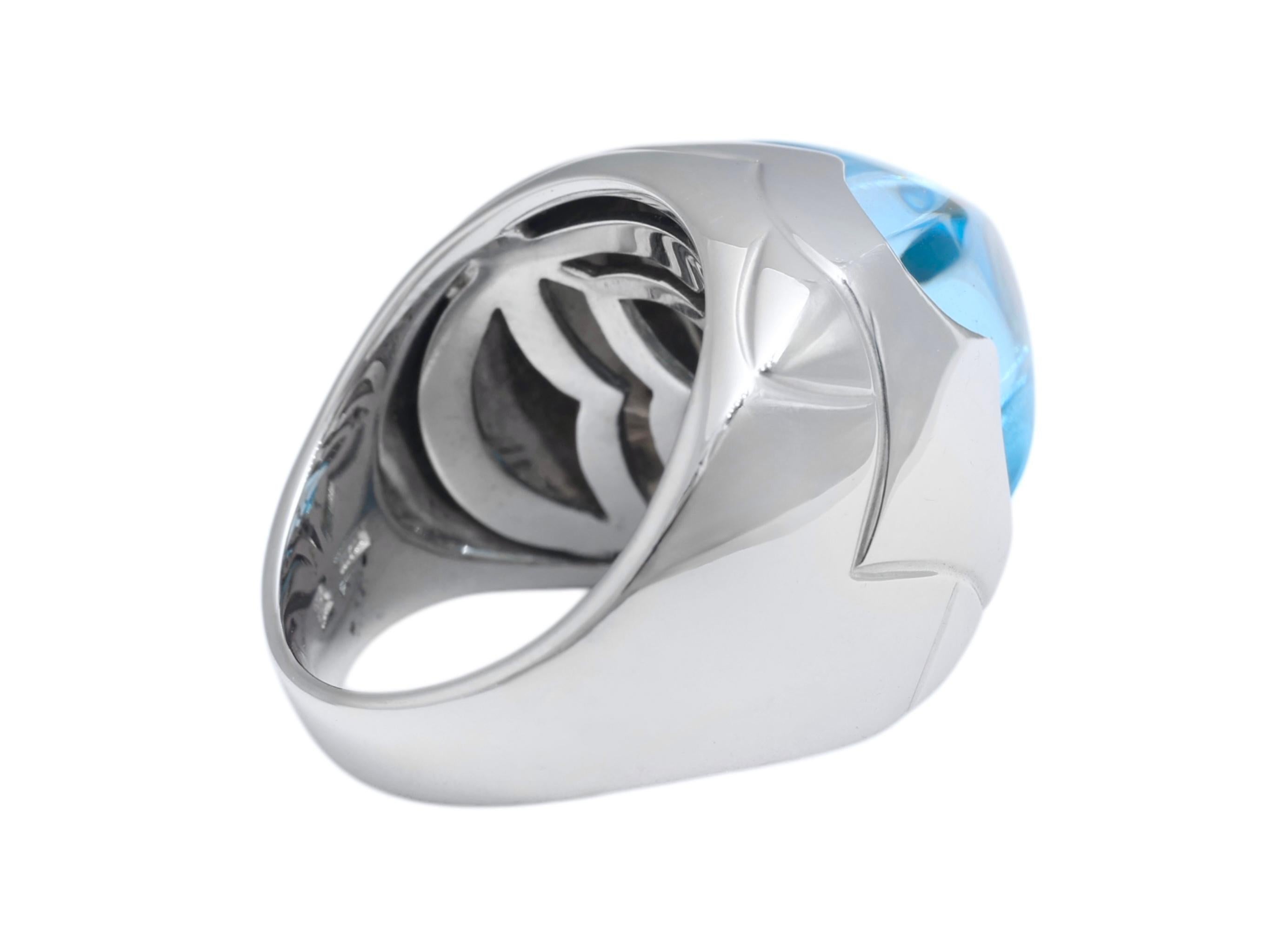 Sugarloaf Cabochon Estate Bulgari Pyramid Topaz and Diamond Ring in 18K White Gold For Sale