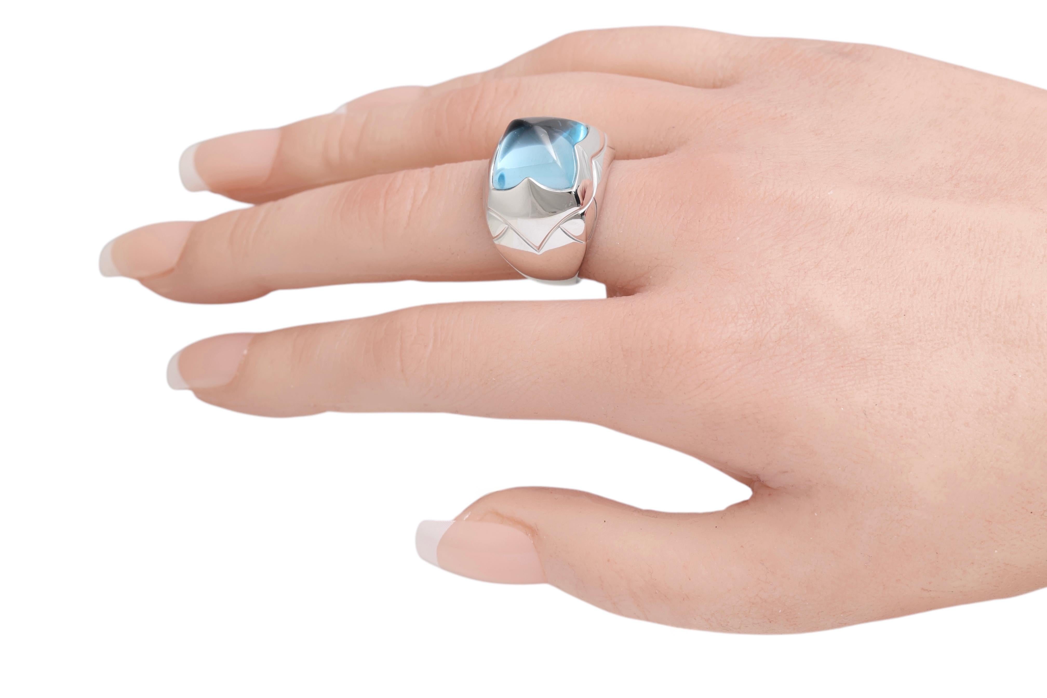 Estate Bulgari Pyramid Topaz and Diamond Ring in 18K White Gold In Excellent Condition For Sale In Antwerp, BE