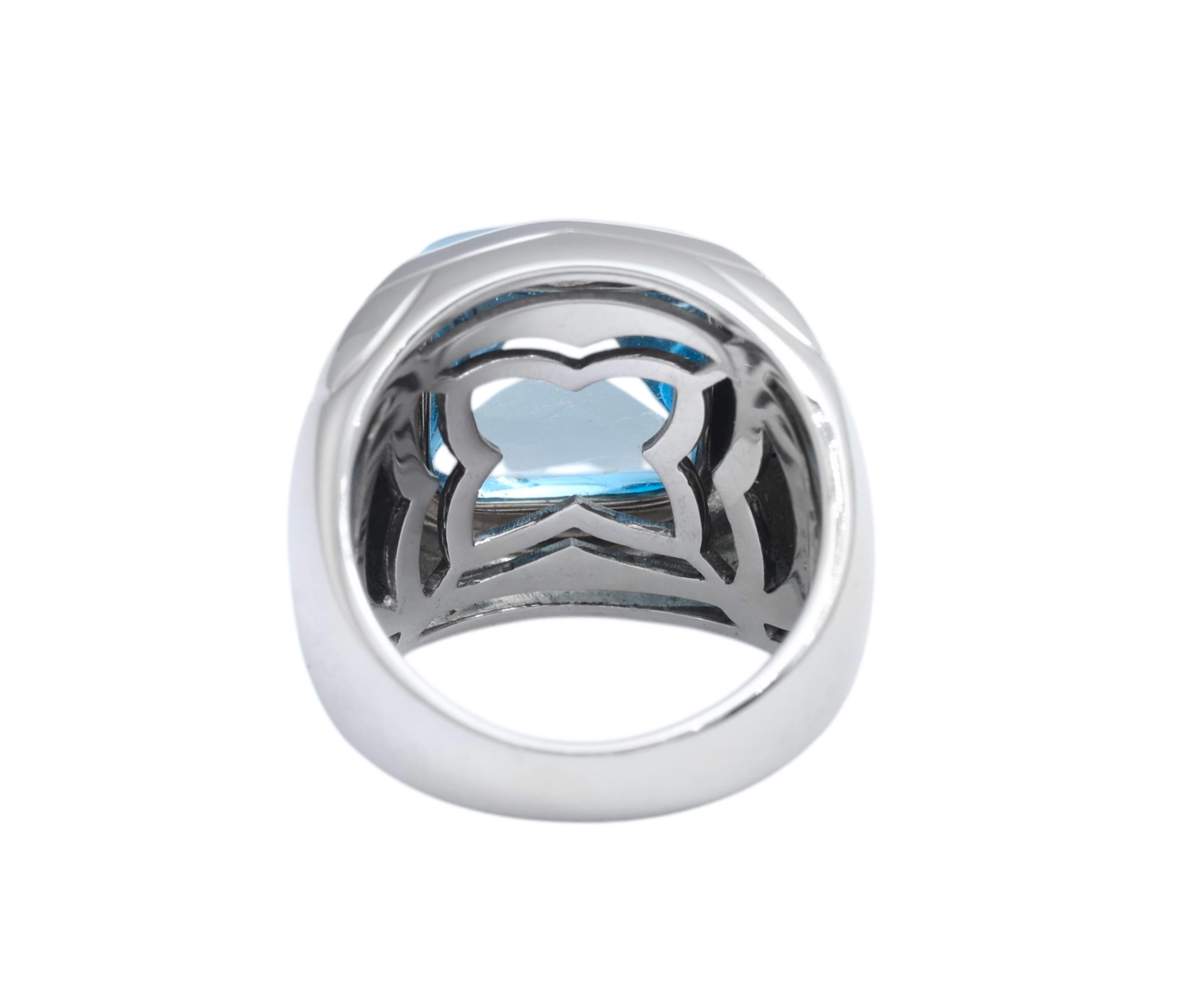 Women's or Men's Estate Bulgari Pyramid Topaz and Diamond Ring in 18K White Gold For Sale