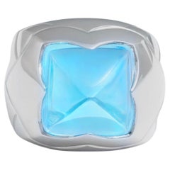 Estate Bulgari Pyramid Topaz and Diamond Ring in 18K White Gold
