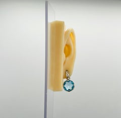 Estate Bulgari Round Blue Topaz Serpenti Dangle Earrings in 18K White Gold