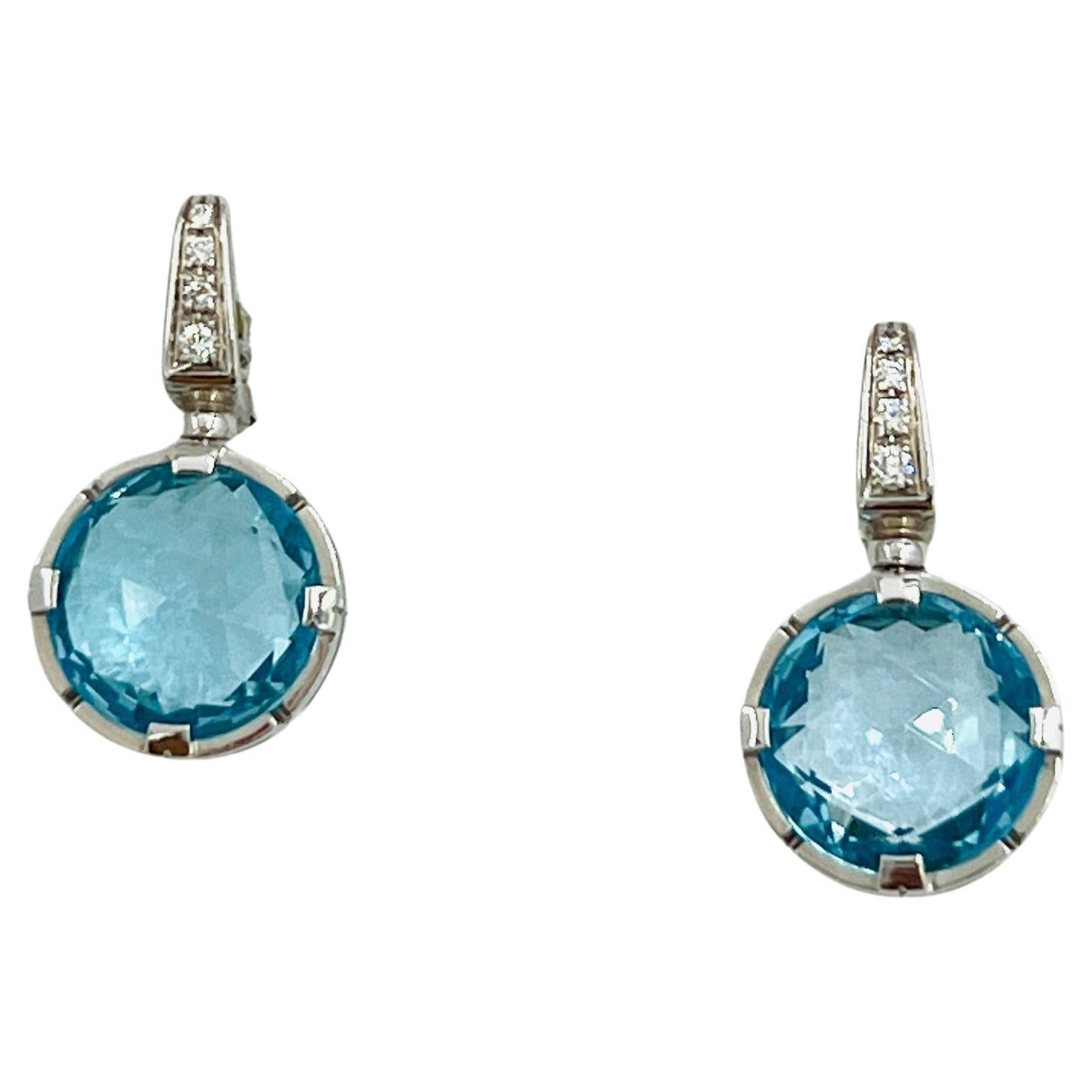Estate Bulgari Round Blue Topaz Serpenti Dangle Earrings in 18K White Gold For Sale