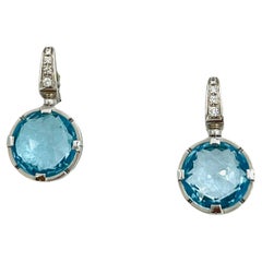 Estate Bulgari Round Blue Topaz Serpenti Dangle Earrings in 18K White Gold
