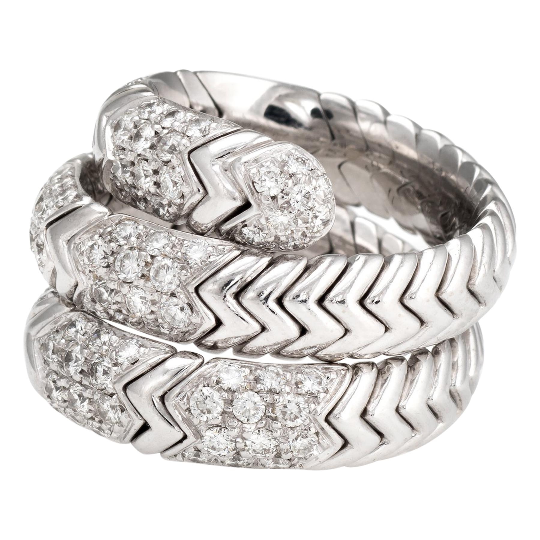 Estate Bulgari Spiga Diamond Band 18 Karat White Gold Flexible Ring Jewelry