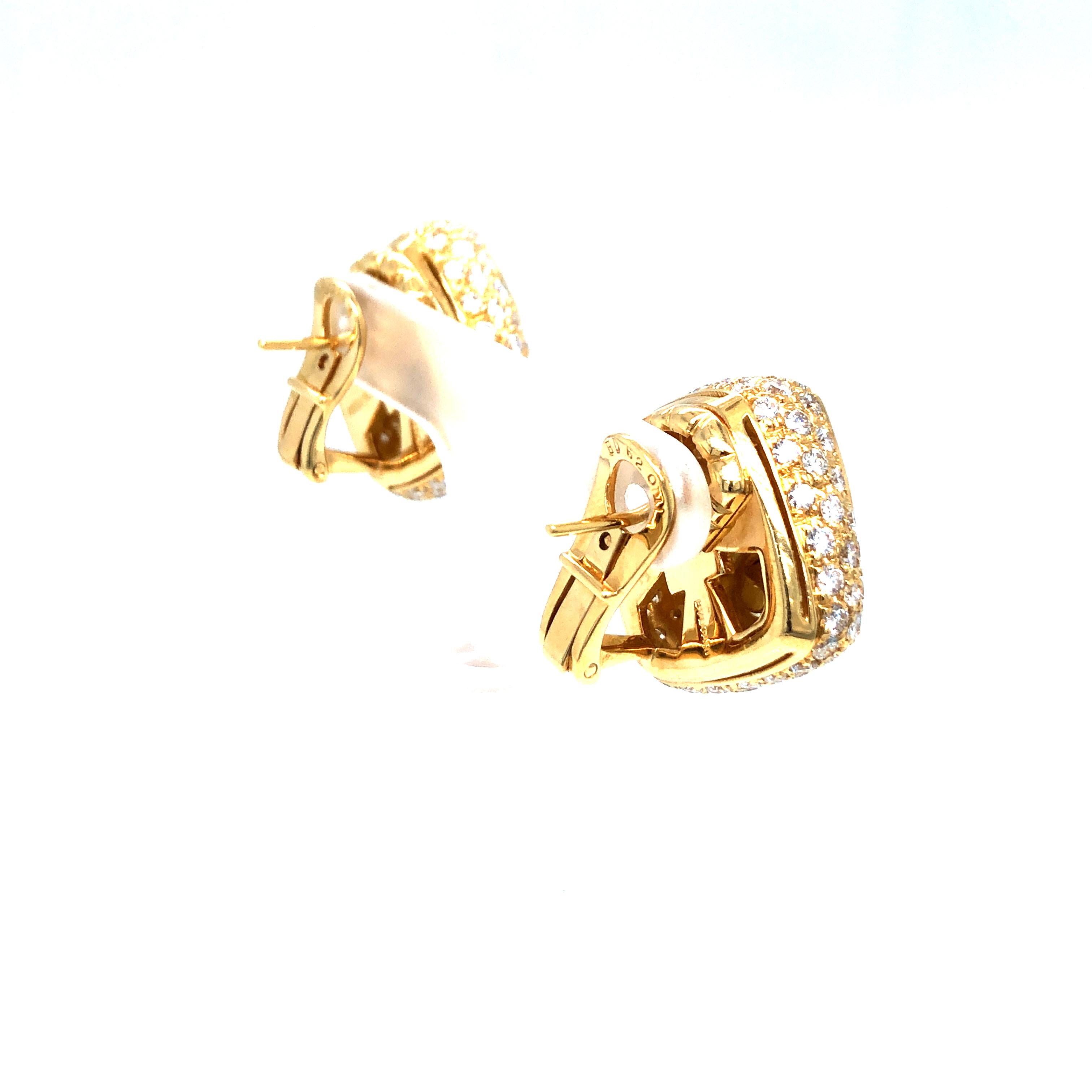 Women's Estate Bulgari Square Pave Diamond Earrings 18K Yellow Gold For Sale