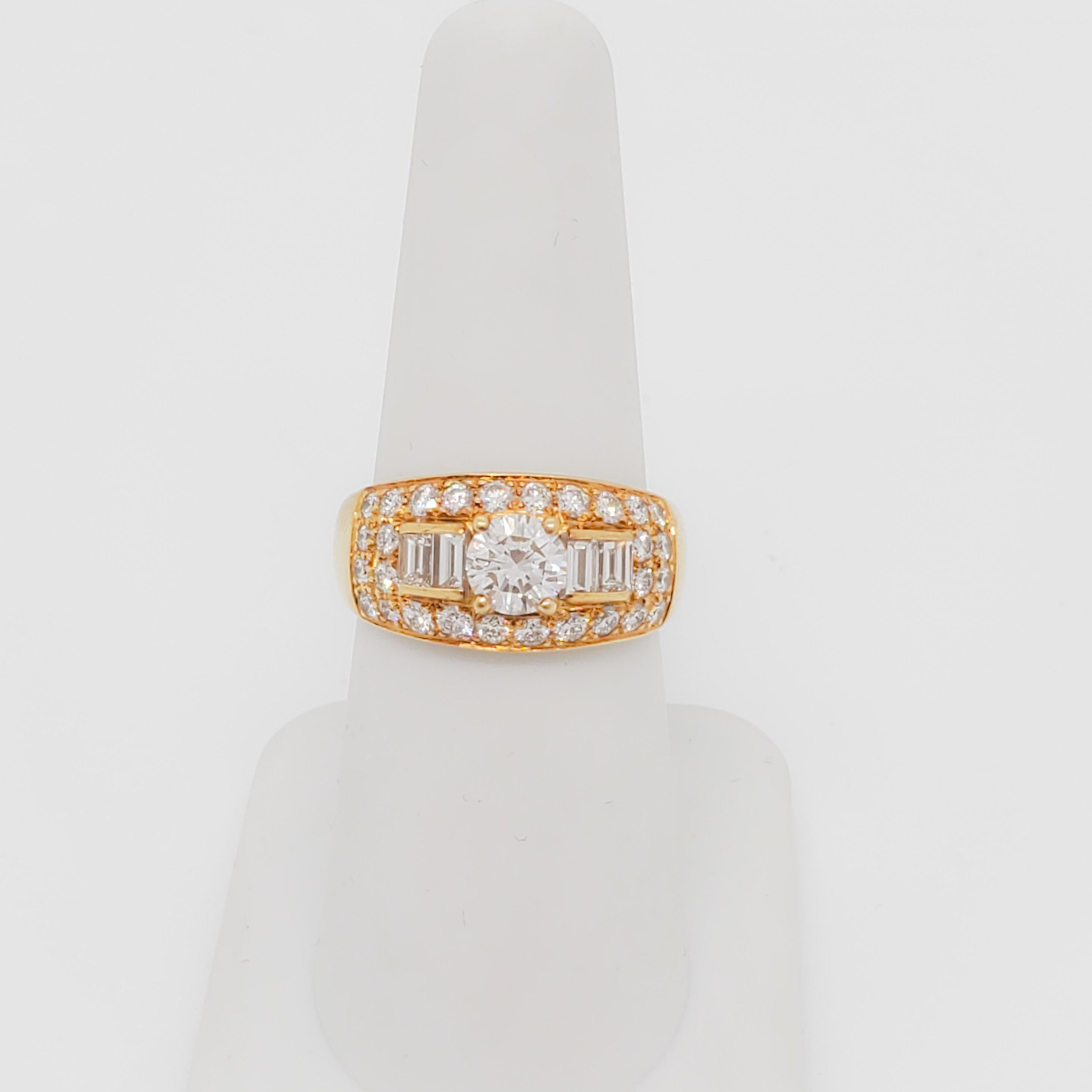 Round Cut Estate Bulgari White Diamond Ring in 18k Yellow Gold