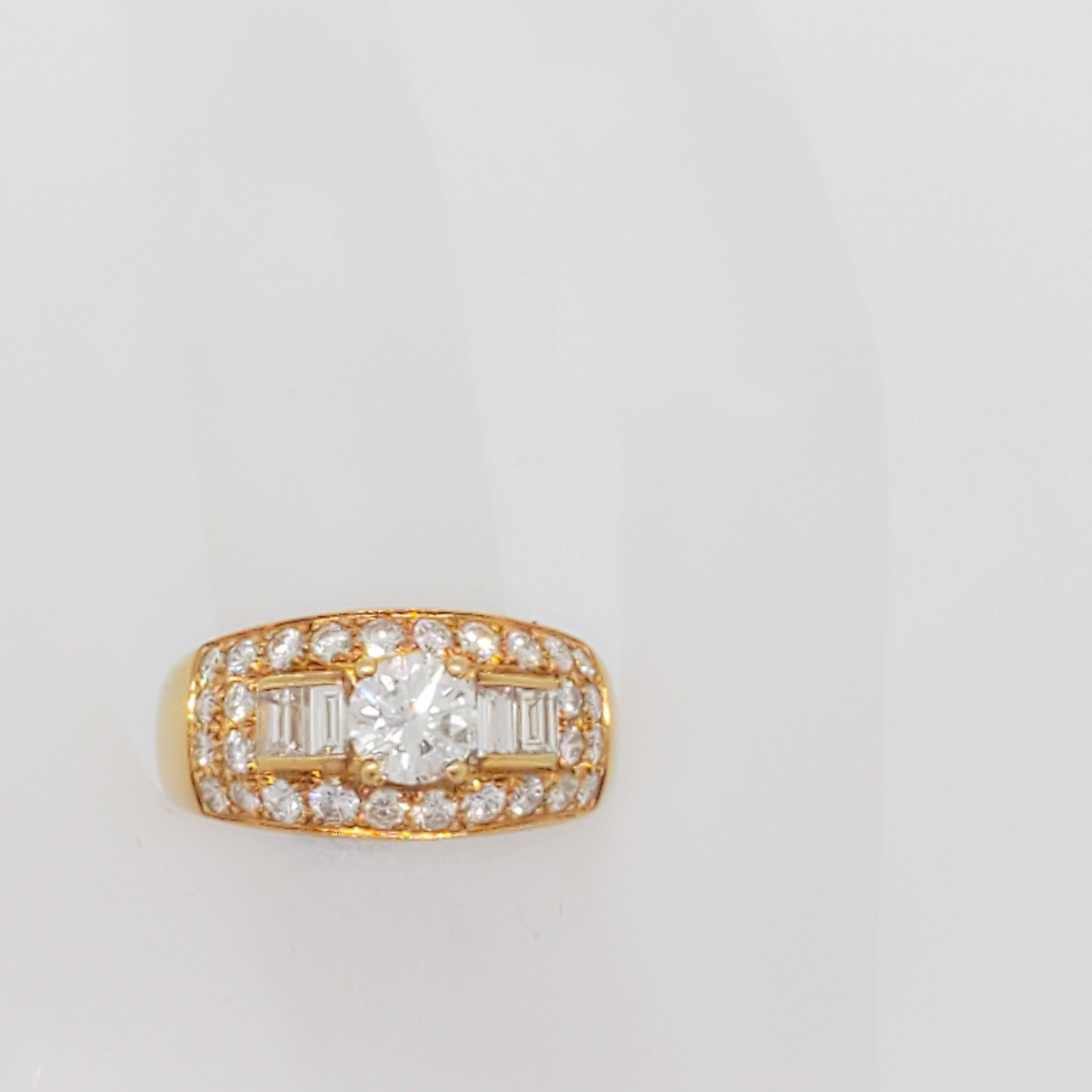 Women's or Men's Estate Bulgari White Diamond Ring in 18k Yellow Gold