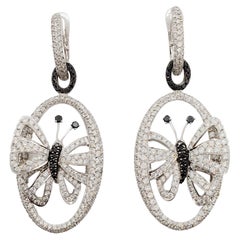 Butterfly Dangle Earrings with Black and White Diamonds in 18k