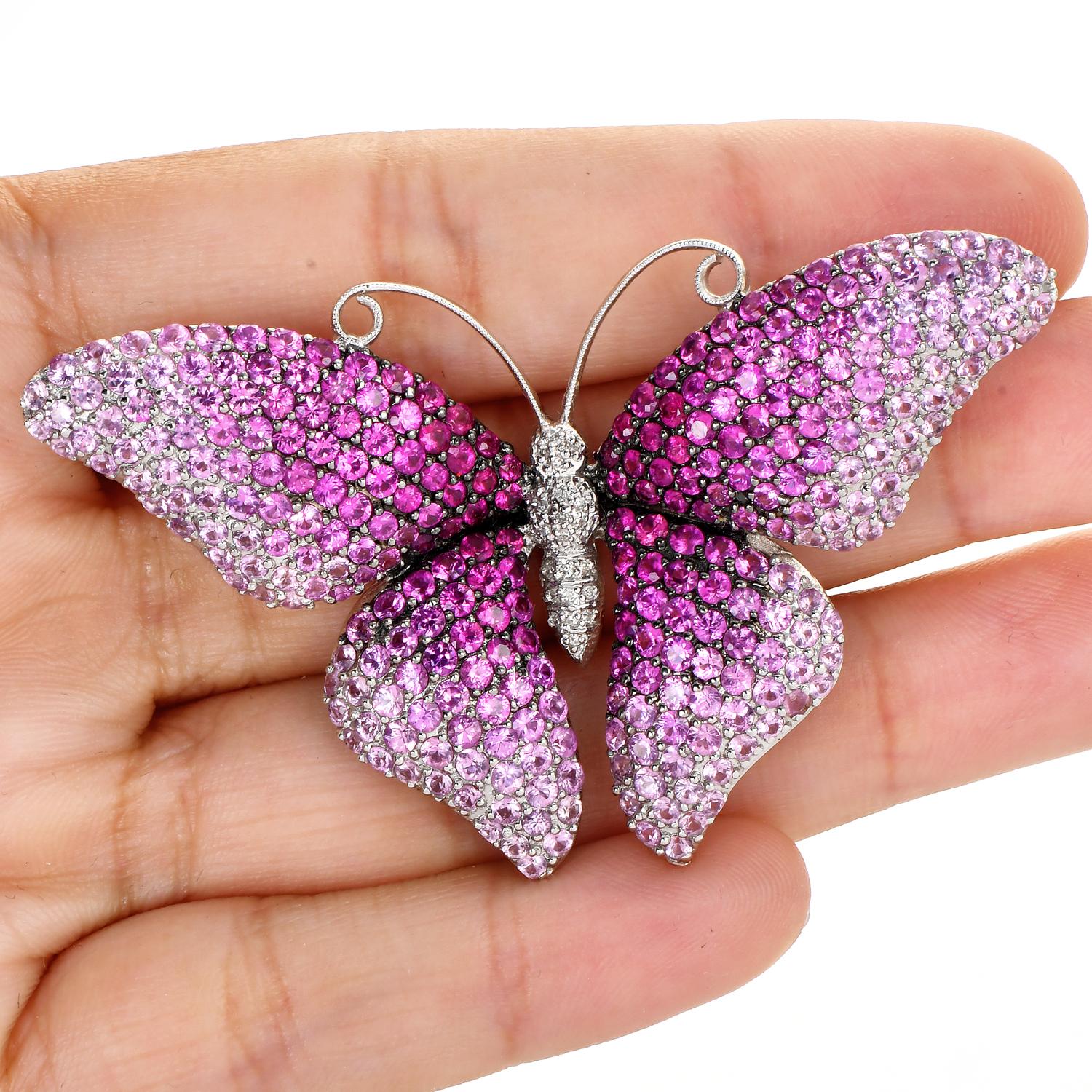 Estate Butterfly Pink Sapphire 18karat Gold Pink Brooch Pin pendant For Sale 2