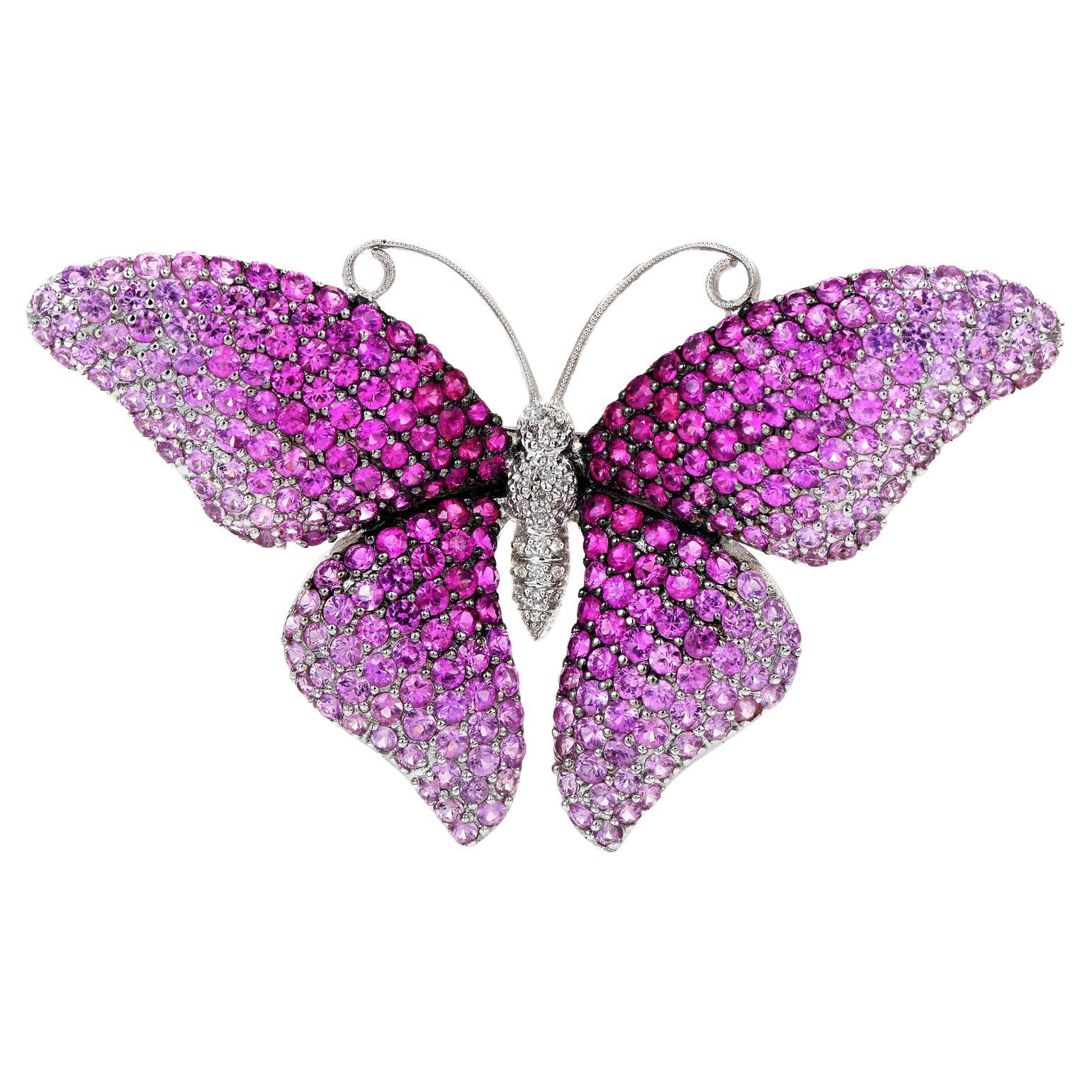 Pendentif broche papillon en or 18K saphir rose de succession