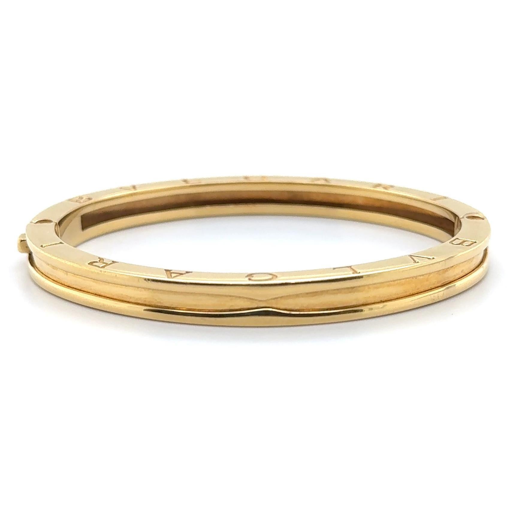 Original Bvlgari B.Zero 1 collection bangle bracelet. 
Made in Italy, 18-karat yellow gold, 50 grams.
Accommodated with an up-to-date digital appraisal by a GIA G.G. once purchased, upon request. Please contact us with any questions. Thank