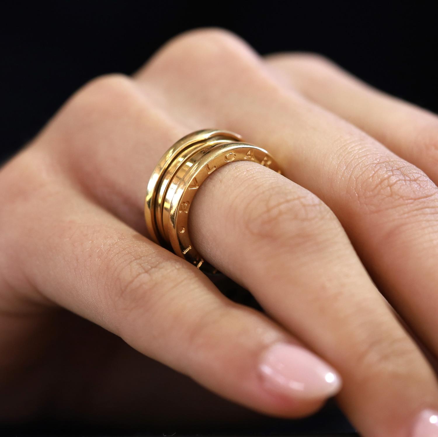 Estate BVLGARI B.Zero1 18k Yellow Gold Size 5 Three Band Ring In Good Condition In Santa Barbara, CA