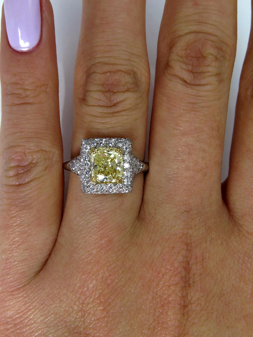 Estate “Canary” 2.56ctw Natural Fancy YELLOW Radiant Cut Dia Wedding Halo Ring 4