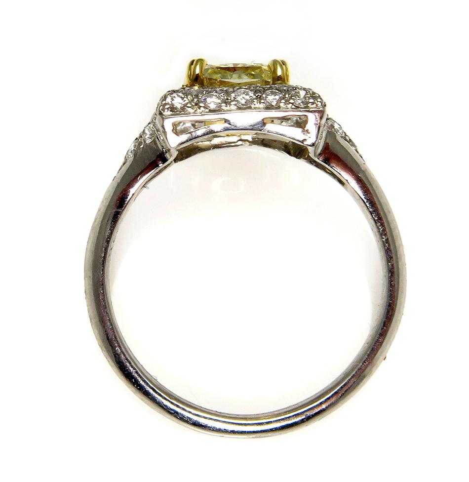 Estate “Canary” 2.56ctw Natural Fancy YELLOW Radiant Cut Dia Wedding Halo Ring In Good Condition In New York, NY