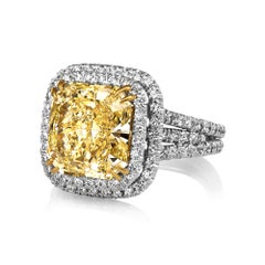 Estate “Canary” 6.03ctw Natural Fancy Yellow Radiant Diamond Halo Pave 18K Ring