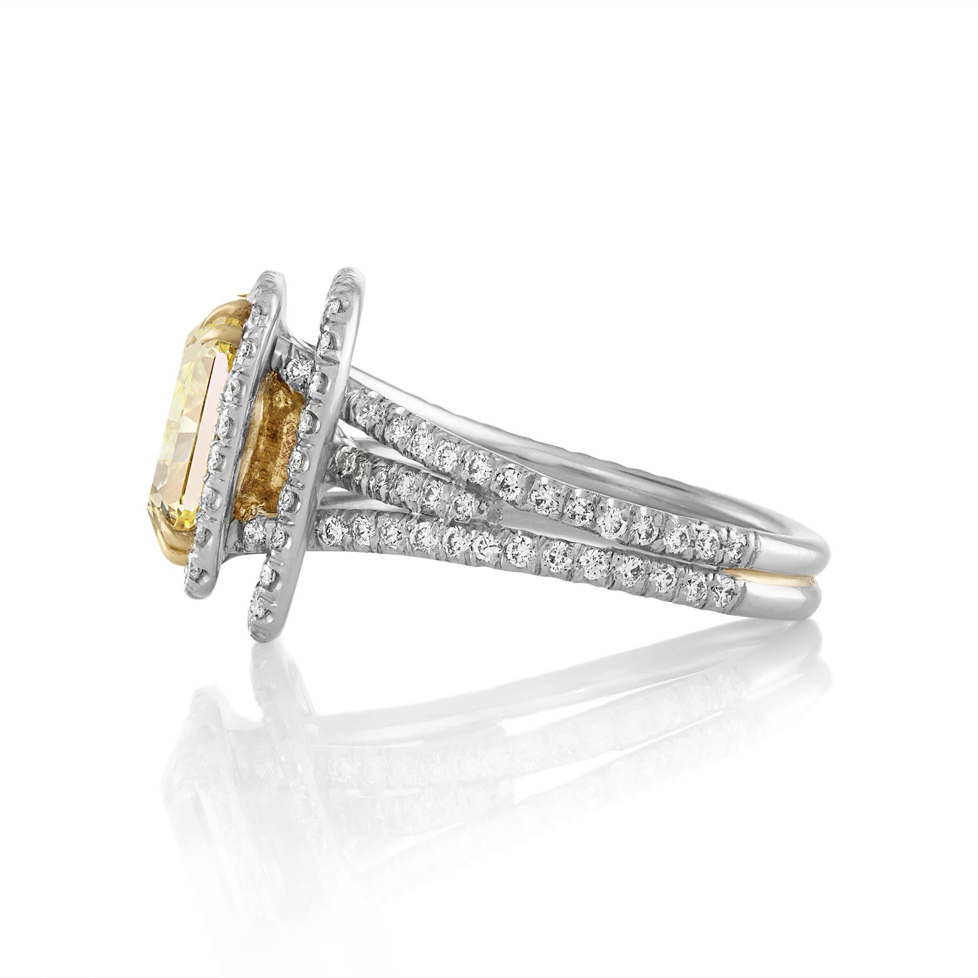 Women's Estate “Canary” 6.03ctw Natural Fancy Yellow Radiant Diamond Halo Pave 18K Ring