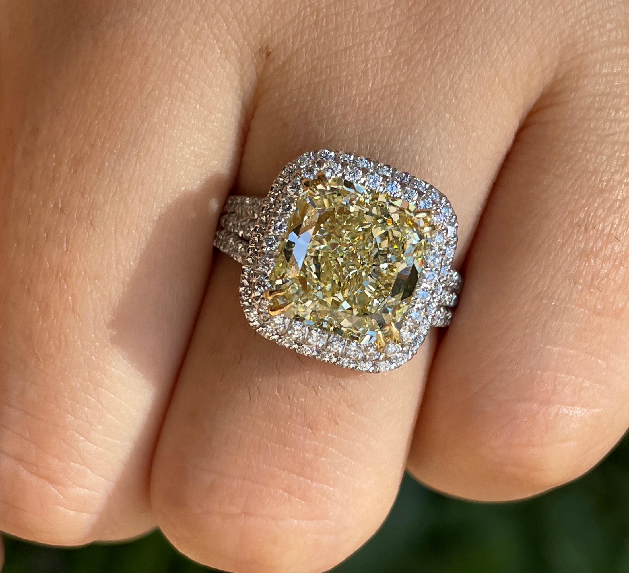 Estate “Canary” 6.03ctw Natural Fancy Yellow Radiant Diamond Halo Pave 18K Ring 3