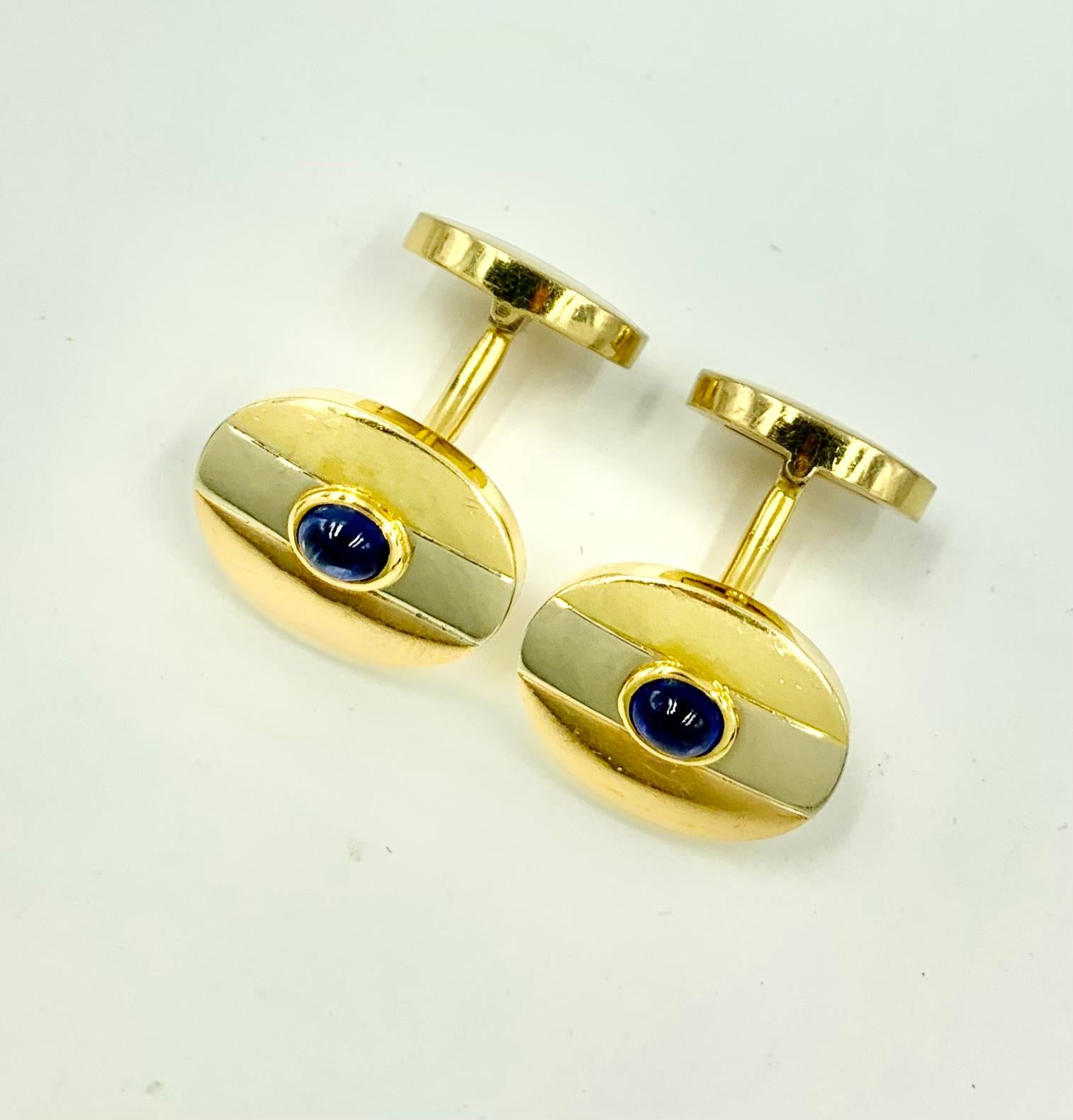 Estate Carlo Weingrill Cabochon Sapphire 18K Tri-Color Gold Oval Cufflinks For Sale 5