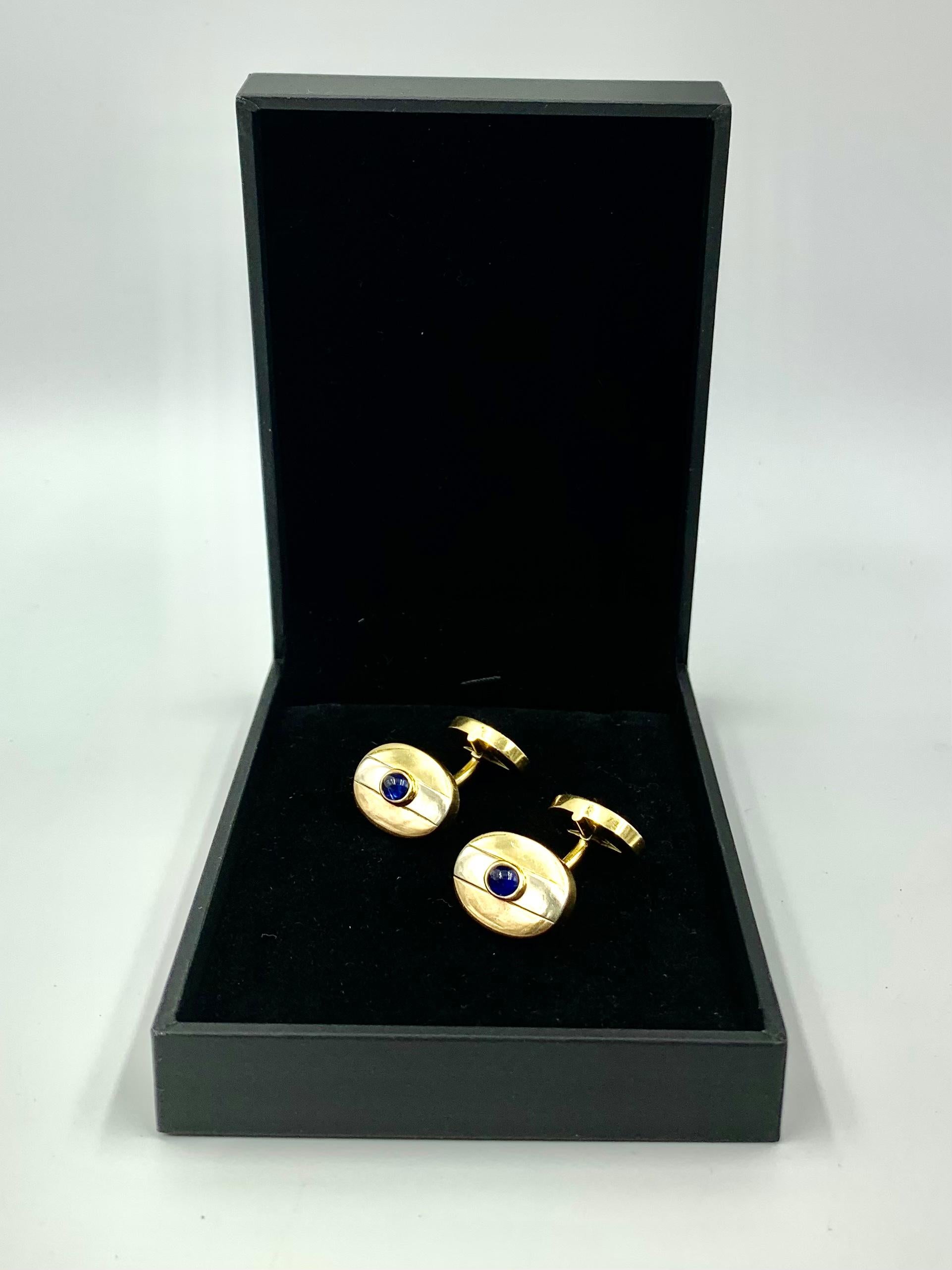 Estate Carlo Weingrill Cabochon Sapphire 18K Tri-Color Gold Oval Cufflinks For Sale 6
