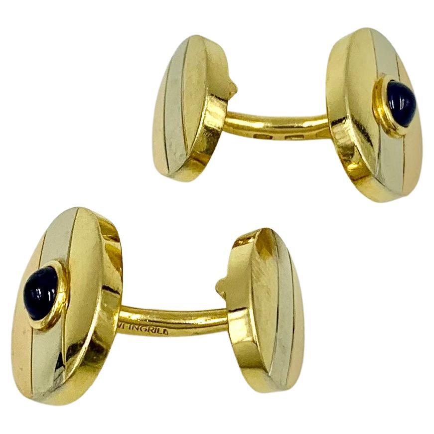 Estate Carlo Weingrill Cabochon Sapphire 18K Tri-Color Gold Oval Cufflinks For Sale