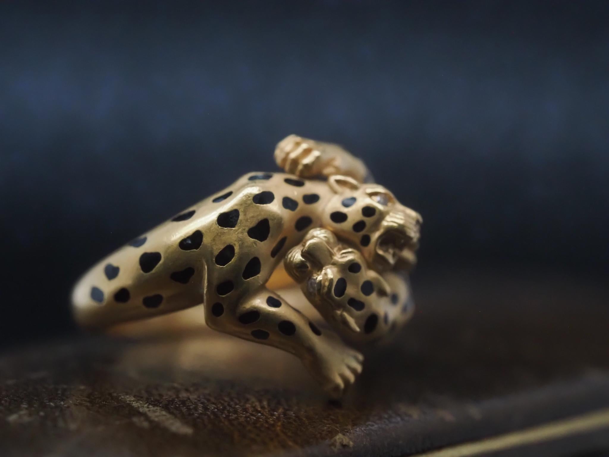 Estate Carrera y Carrera Two Leopard Bague en or jaune 18K avec diamants - VHK#943a en vente 1