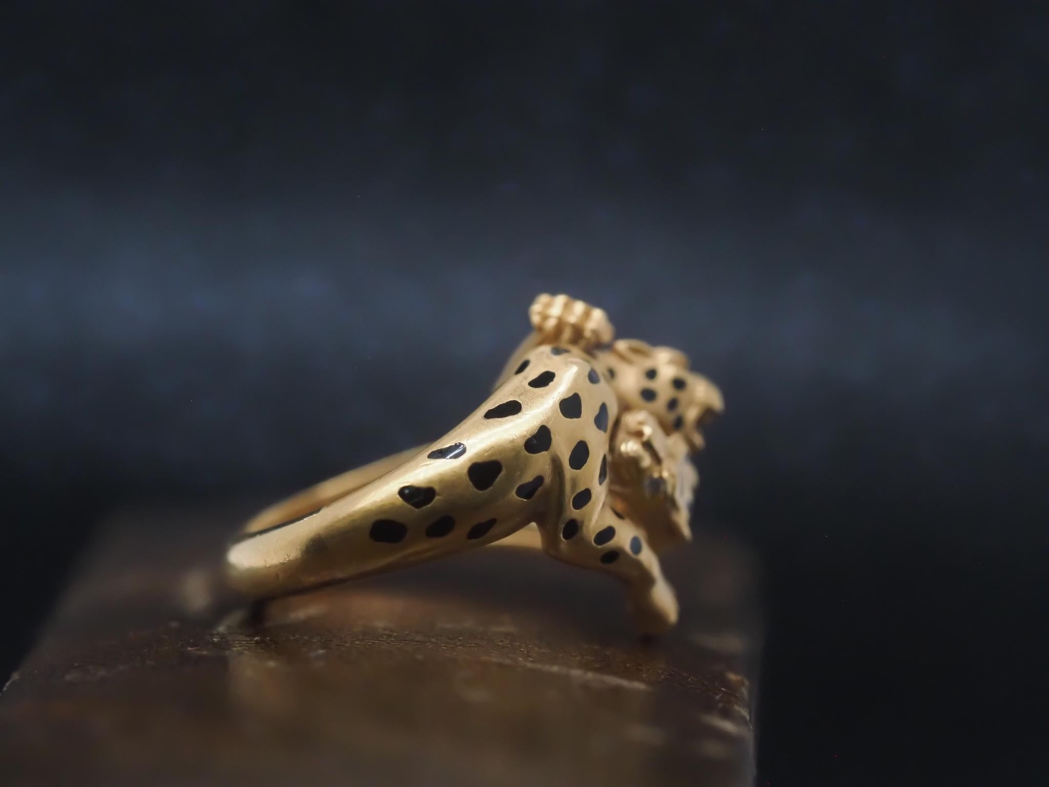 Estate Carrera y Carrera Two Leopard Bague en or jaune 18K avec diamants - VHK#943a en vente 2
