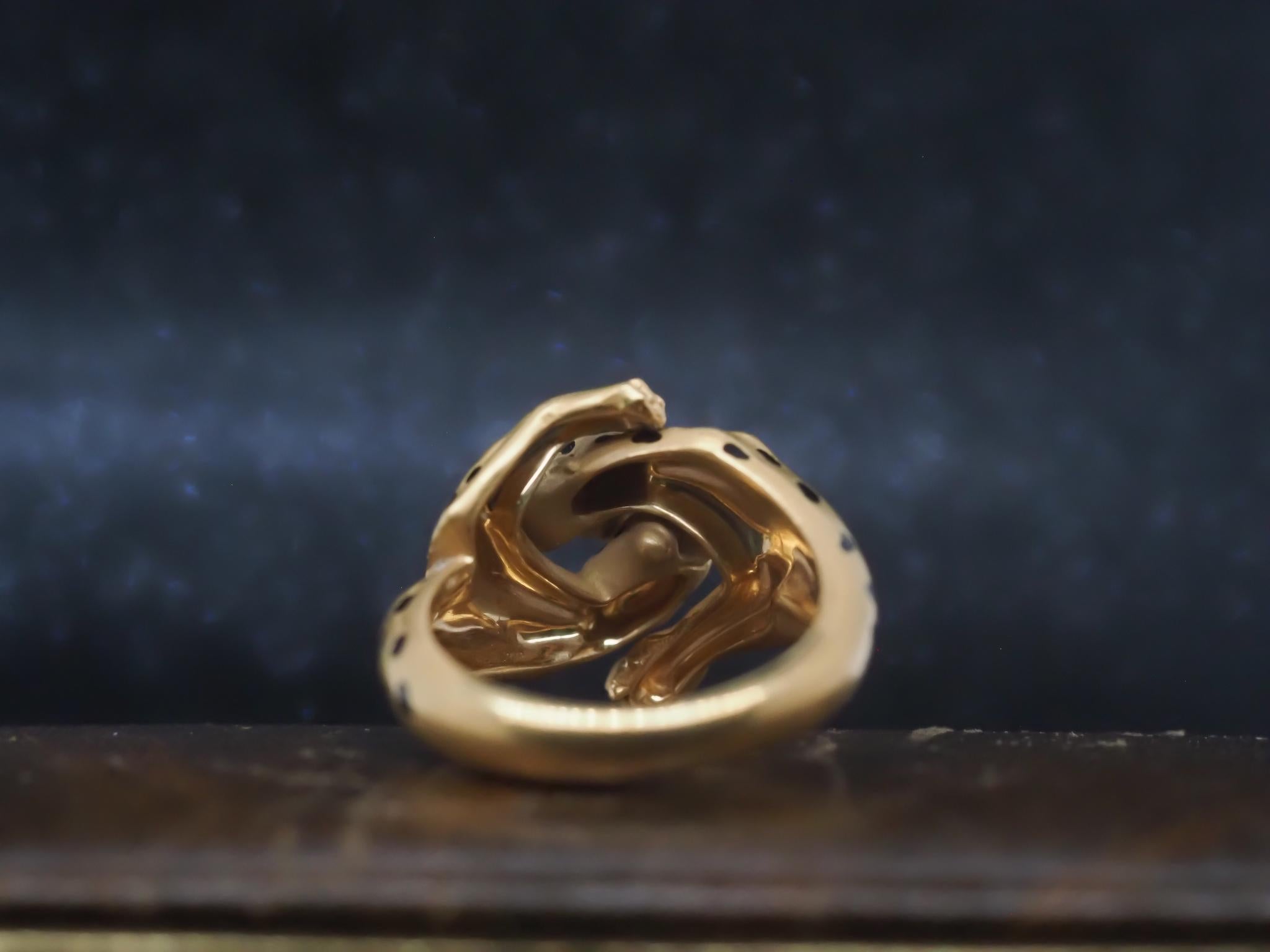 Estate Carrera y Carrera Two Leopard Bague en or jaune 18K avec diamants - VHK#943a en vente 3
