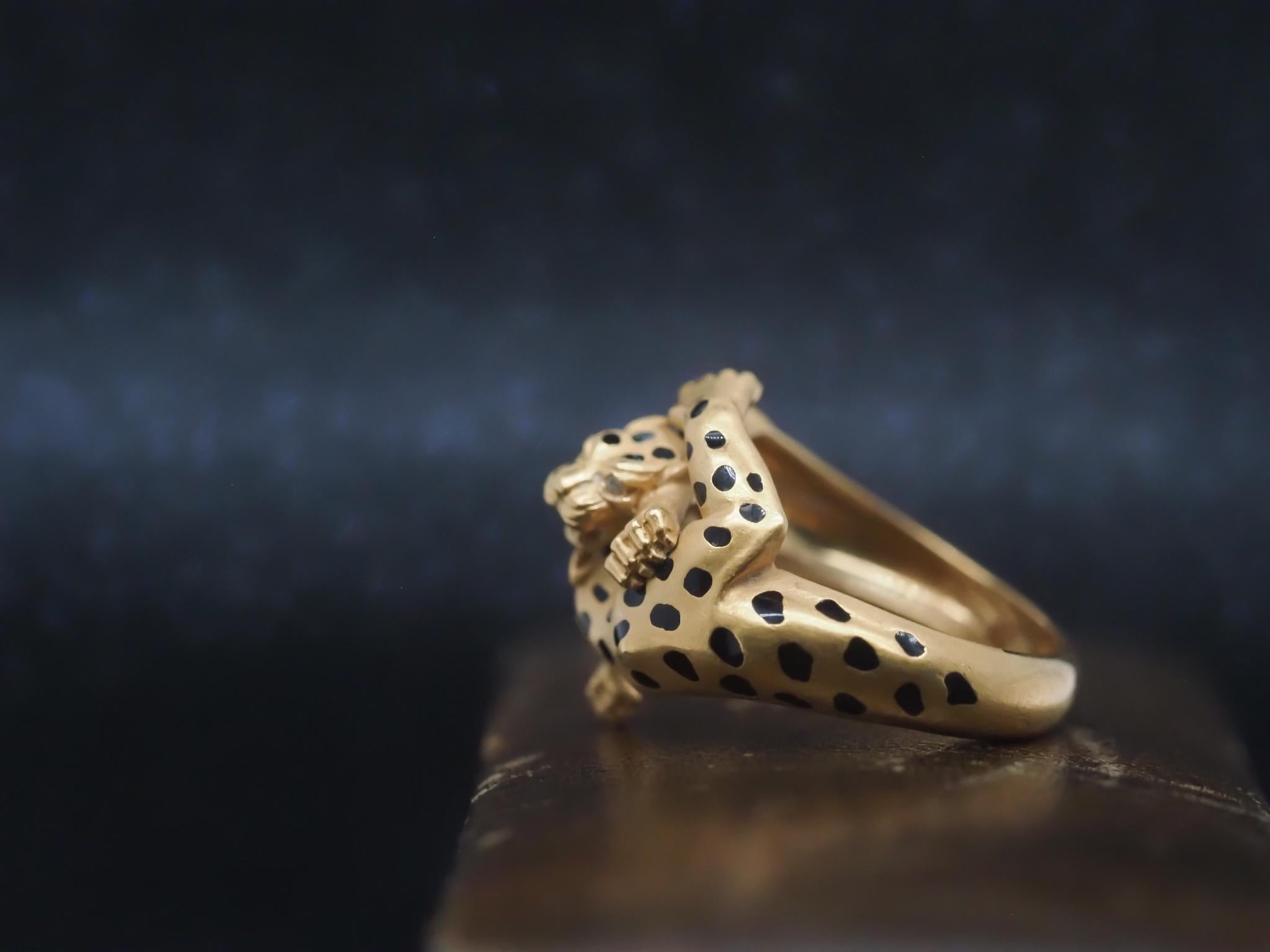 Estate Carrera y Carrera Two Leopard Bague en or jaune 18K avec diamants - VHK#943a en vente 4