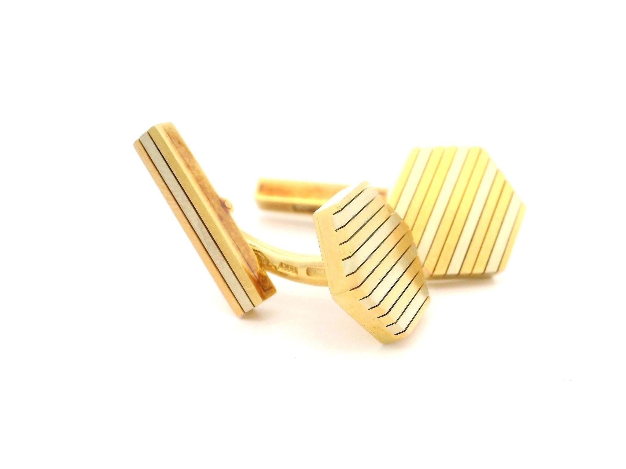Cartier Boutons de manchette tourbillonnants hexagonaux en or tricolore 18 carats en vente 3